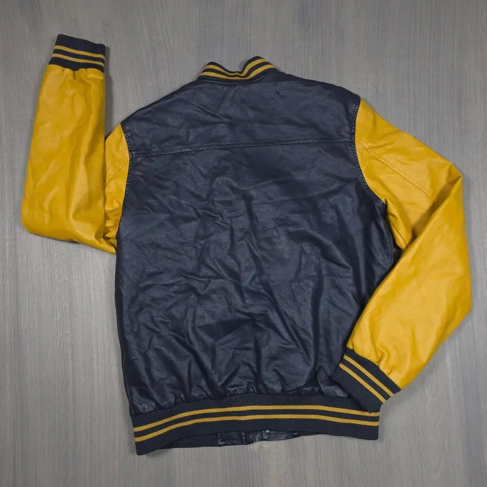 Vintage Style Faux Leather Varsity Jacket Yellow Black Bomber